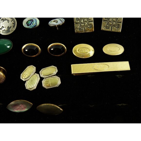 Huge Lot of Cufflinks 35 Pairs Antique Vintage Cuff Links Sterling and GF w Tray - Picture 5 of 7